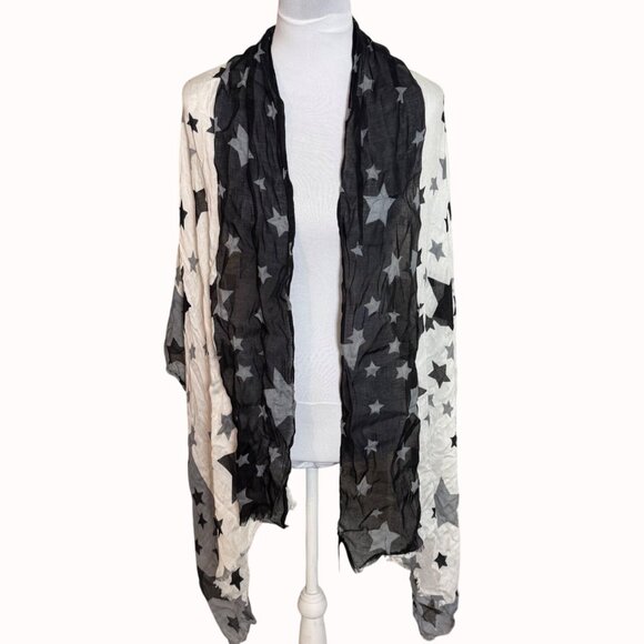 Starry Black White Gradient Scarf By Express Lightweight Colorblock Frayed Hem - Picture 5 of 15